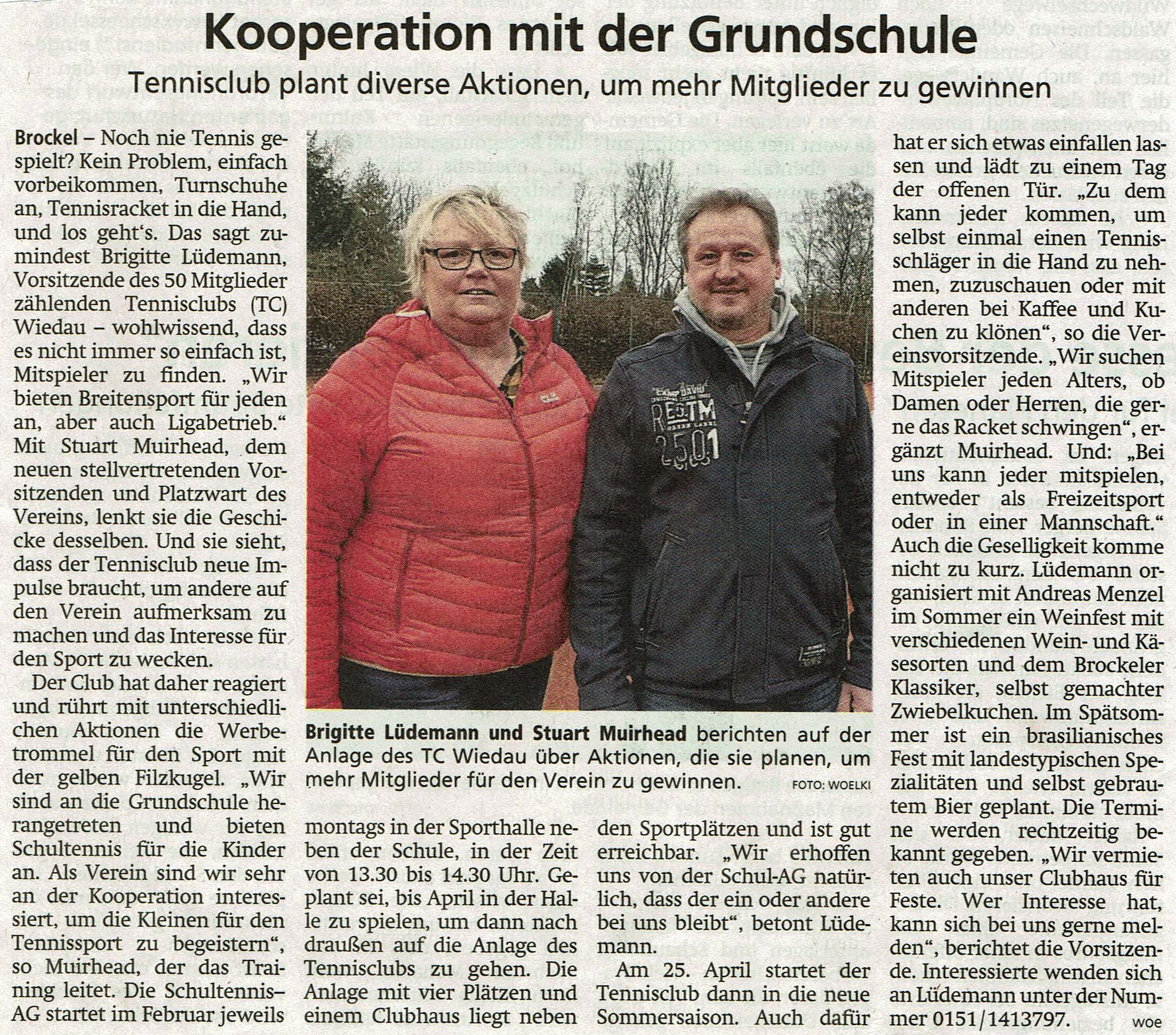 Pressemeldung Kooperation Tennisverein und Grundschule
